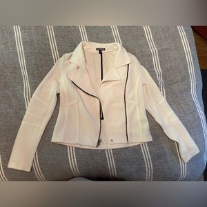 Express White Knit Asymmetrical Moto Jacket Long Sleeve Zip